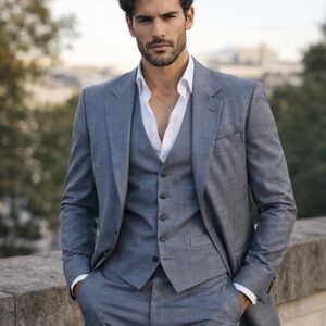 Vintage Pierre Cardin Paris New York 3 piece suit  pants vest jacket Blue 42R